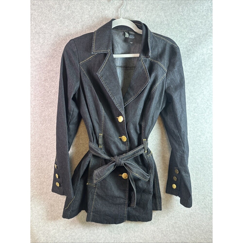 Bisou Bisou Denim 2 Pc Set Peplum Jacket L Trumpet Maxi Skirt 18 Dark Wash Y2K